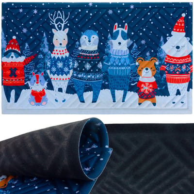 MOZY® - Deurmat Kerst - 75 x 45 cm - Blauw - voor Binnen en Buiten - Antislip - Kerstmis - Welkomstmat - Vloermat