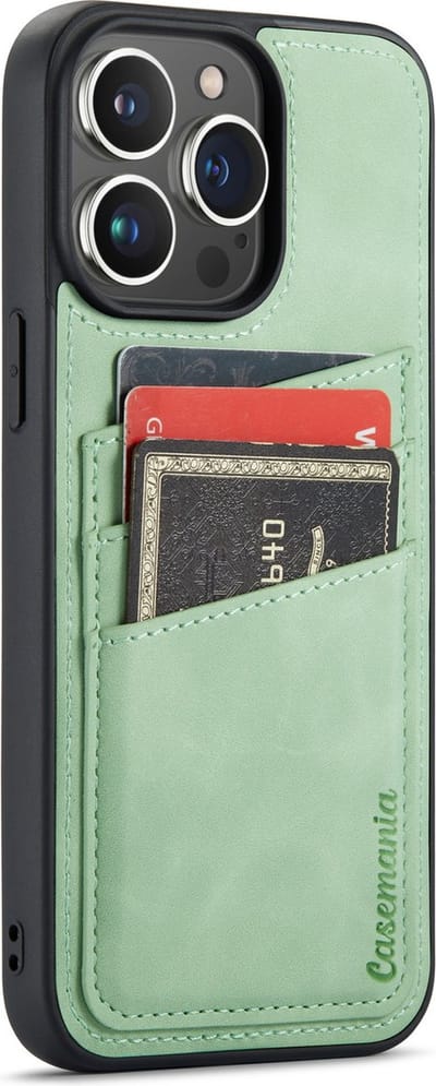 Casemania Hoesje Geschikt voor Apple iPhone 14 Pro Max - met Pasjeshouder Pistache Green - Back Cover met Kaarthouder