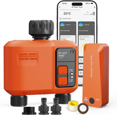Intelligente irrigatiecomputer - Wifi sproeitimer - Automatisch tuin bewateren - 300 meter RF bereik - 2 uitgangen - Zwart