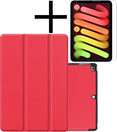 Hoes - Geschikt voor Apple iPad Mini 6 (2021) - 8.3 inch - 6e Generatie - Met Screenprotector - Trifold Bookcase - Hard Cover - Hardcover Book Case - Tablet Hoesje - Rood