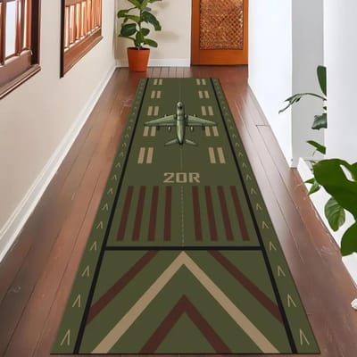 Vliegtuig Landingsbaan Loper Vloerkleed Glow-Geïnspireerd Luchthaven Hal Tapijt voor Kinderen Piloot Cadeau Luchtvaart Thema Moderne Vloermat Slaapkamer 40X120CM