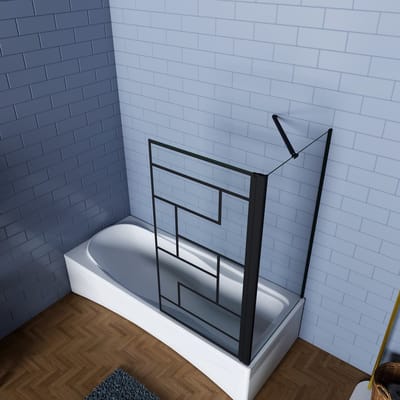 Aica industriële badscherm 80x65x140cm 6 mm gehard glas badwand mat zwart met zwart onregelmatig rasterpatroon