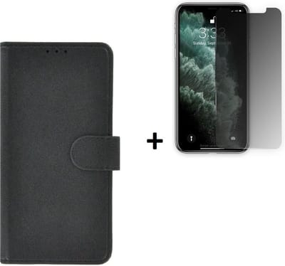 Hoesje Geschikt voor iPhone 11 + Screenprotector iPhone 11 - iPhone 11 Hoes Wallet Bookcase Zwart + Privacy Tempered Glass