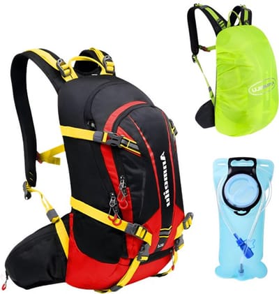 CarryQuest® - 20L Fietsrugzak Schoudertas - Nylon Hydratatierugzak met 2L Waterzak - Regenhoes - Rugventilatie - Front- & Toploader - 47x28x16 cm - Zwart