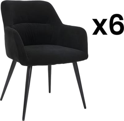 Vente-unique Set van 6 stoelen HEKA - Met armleuningen - Stof en metaal - Zwart