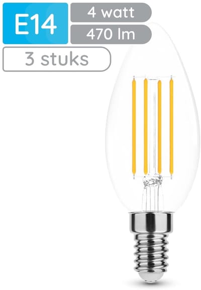 Modee E14 LED Lamp 4W - 470lm - 4000K - Neutraal Wit - LED Filament Kaarslamp B35 - Vervangt 40W Halogeen Gloeilamp - 3 stuks