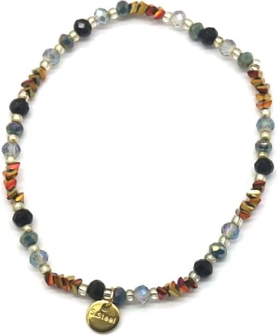 Armband Dames - Glaskralen en RVS - Elastisch - Multicolor
