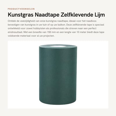 Dailygoods- Naadtape Zelfklevend - Kunstgras - Antislip Onderkant - 150 mm x 10 m - Groen - Enkelzijdig - Kunstgraslijm