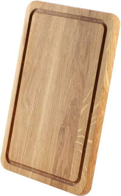 KADAX Rechthoekige snijplank van eiken, keukenplank in 5 verschillende maten, houten plank met sapgat, serveerplank voor kaas, ontbijtplankje (25 x 35 cm)