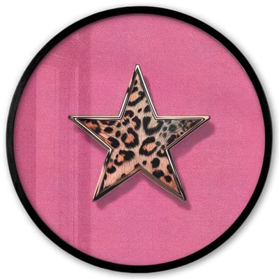 Poster in lijst Rond - Fotolijst 40x40 cm - Posters - Ster - Luipaard - Print - Roze - Ronde posterlijst zwart - Decoratie - Wanddecoratie woonkamer - Muurdecoratie slaapkamer