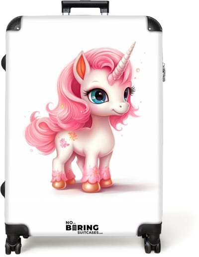 NoBoringSuitcases.com® - Koffer groot - Reiskoffer lichtgewicht - Unicorn - Meisjes - Kinderen - Eenhoorn - Roze - Rolkoffer met 4 wielen - Grote trolley XL - 98 liter bagage