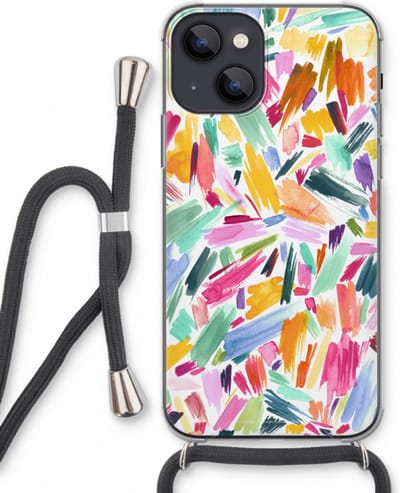 Case Company® - Hoesje met koord geschikt voor iPhone 13 mini hoesje met Koord - Watercolor Brushstrokes - Telefoonhoesje met Zwart Koord - Bescherming aan alle Kanten en Over de Schermrand