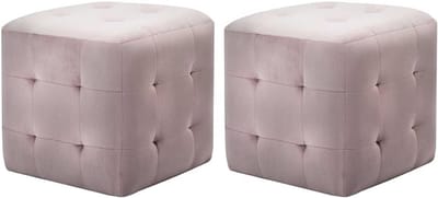 Set van 2 Fluweelkleurige Poefs - Zitkruk & Voetenbankje - 30x30x30 cm