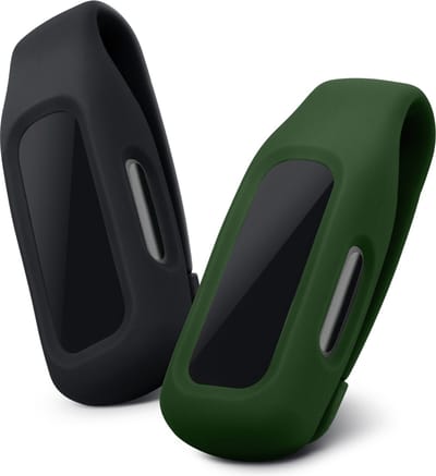 kwmobile 2x Clip Holders for Fitbit Inspire 3 / Inspire 2 / Ace 3 Clip On - Fitness Tracker Case Holder Replacement Set - TPU Silicone Tracker Holder for Sport - Black / Dark Green