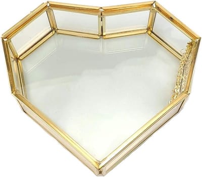Hartvormige Sieradenkist - Glazen Doosje Ringhouder - Sieraden Opbergen - Met Diamant Decoratie - 12.5 x 10.7 x 4.5 cm