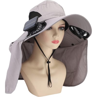 Chapeau Ventilateur Solaire Multifonctionnel Imperméable Protection Nuque Volume d'Air Réglable Chapeau de Pêche avec Ventilateur Solaire
