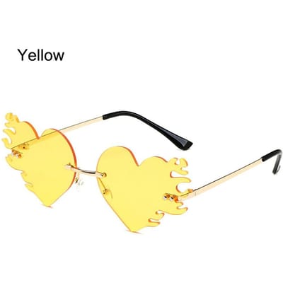 Lunettes de Soleil Sans Monture en Forme de Cœur de Feu Lunettes Protection UV400 Accessoires de Costume Lunettes Halloween Lunettes de Soleil Amour Flamme
