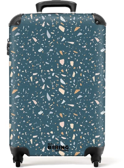 NoBoringSuitcases.com - Koffer - Terrazzo patroon groen met pastel - Past binnen 55x40x20 cm en 55x35x25 cm - Trolley handbagage - Valiezen met wieltjes volwassenen - Reiskoffer op wielen - Rolkoffer lichtgewicht