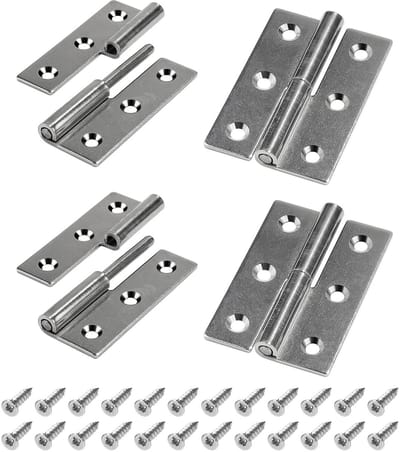 Dailygoods - SWAWIS 4 x deurscharnieren, hef Scharnier 7,5 x 5 cm, verwijderbare Scharnier met 24 schroeven, deurscharnier 304 roestvrij staal, rechter Scharnier voor binnen- en buitendeuren, industriële kasten