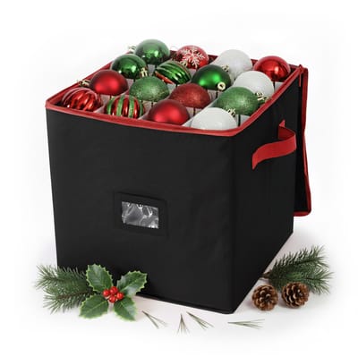 Kerstballen opbergbox - voor 64 ballen - zwart