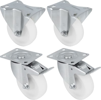 AMIG transportwiel set - 2 x zwenkwiel - 2 x bokwiel - D100mm - Nylon - 600kg - wit