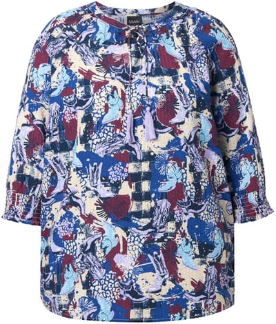 Ulla Popken - Dames - Cupro blouse vetersluiting oversized ronde hals 3/4-mouw - Donker kiezel - Maat 58+