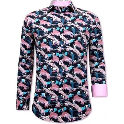 Luxe Satijn Overhemd Heren - 3075NW - Navy / Rooze