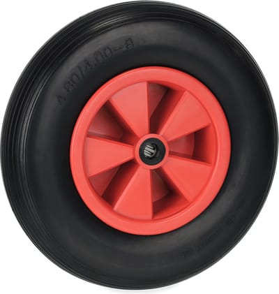 kruiwagenwiel - 4.80/4.00-8 - massief rubber - 39 cm - antilek - tot 100 kg - zwart-rood
