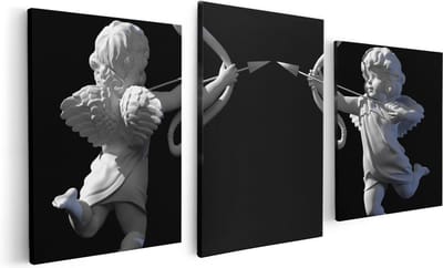 Artaza Canvas Schilderij Drieluik Valentijns Engelen - Cupido - 120x60 cm - Wanddecoratie Woonkamer - Schilderijen - Muurdecoratie