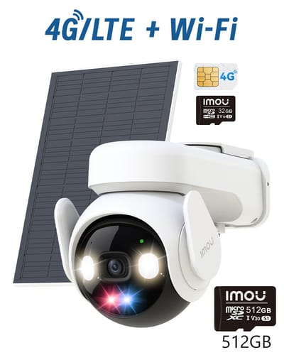 AOV PT 3K 5MP 4G LTE & 2.4GHz Wi-Fi - [AOV PT Pro Ultra Low-light Night Vision] 5MP 3K with Solar Panel / + 512GB Memory Card