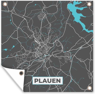 Tuin poster Duitsland – Blauw – Plauen – Stadskaart – Kaart – Plattegrond - 200x200 cm - Tuindoek