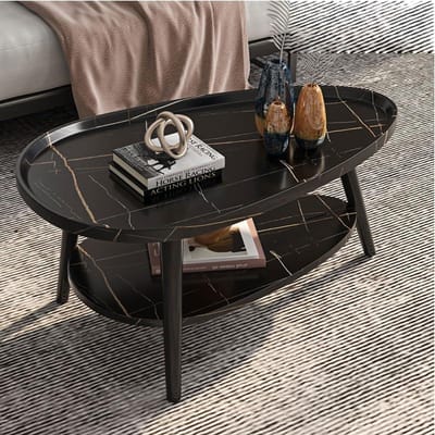 Ovale salontafel - Bijzettafel - Woonkamer inrichten - Twee niveaus - 120 cm - Zwart