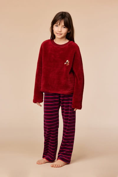 Woody Meisjes-Dames sweater en broek donkerrood - maat 152/12J