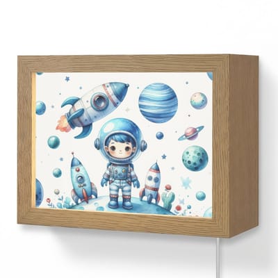 Wandlamp 20x15 cm - Oplaadbaar - Ruimte - Blauw - Astronaut - Raket - Planeten - Wandlampen binnen woonkamer - Slaapkamer lamp met kabel - Decoratieve nachtlamp - Vloerlamp snoer