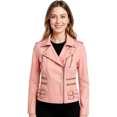 Dames leren babyroze Brando bikerjack - Constantia