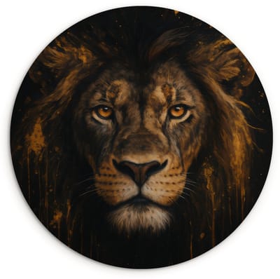 WallCircle® Wandcirkel 120x120 cm - Muurcirkel Leeuw - Goud - Druppels - Muurdecoratie woonkamer - Wanddecoratie slaapkamer - Kamer decoratie accessoires - Ronde schilderijen XXL