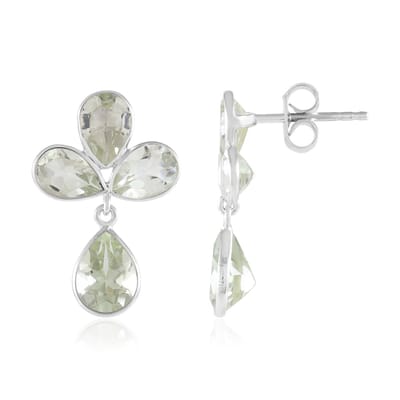 Cavill - 925 Sterling Zilver Geplatineerde Oorbellen met 7,29 ct Braziliaanse Groene Amethist - Elegante Druppelvorm