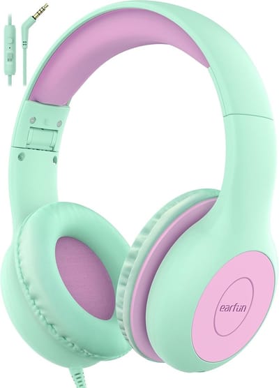 Opvouwbare bedrade stereo kinderhoofdtelefoon met volumebegrenzer en microfoon - Groen en Violet