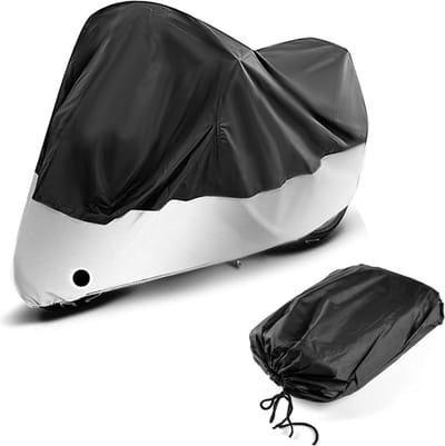 Motorhoes waterdicht buiten - 265 x 105 x 125cm - scooterhoes - scootmobielhoes - motor hoes - UV- En - met Winddichte Gespen - Stofkap - zwart en zilver - opbergtas - motorhoes voor buiten
