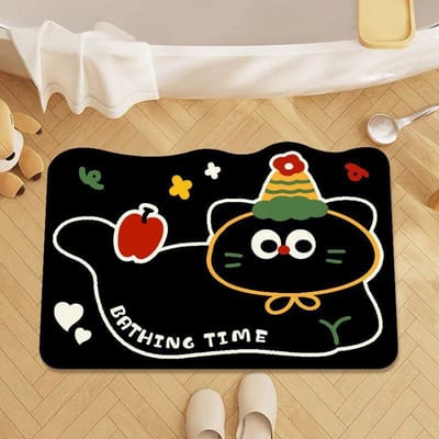 Tapis de bain mignon chat noir de dessin animé de forme anormale en terre de diatomée douce antidérapant absorbant à séchage rapide tapis de porte de salle de bain 40 * 60 (soft diatom mud)