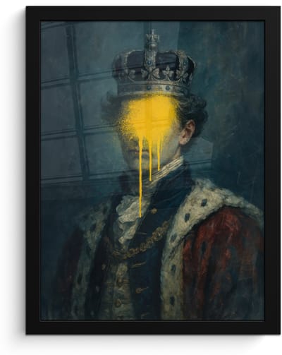 Poster in lijst - Fotolijst 30x40 cm - Posters - Koning - Portret - Druipende gele verf - Posterlijst zwart - Decoratie - Wanddecoratie woonkamer - Muurdecoratie slaapkamer