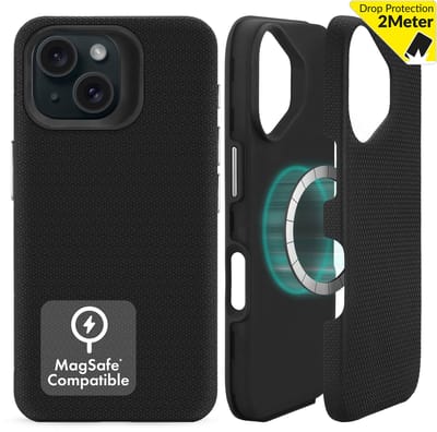 My Style Hoesje geschikt voor Apple iPhone 15 MagSafe Telefoonhoesje Hardcase | My Style Magsafe Tough Backcover Shockproof | Geschikt voor MagSafe | Geschikt voor Draadloos Opladen met Magnetische Ring | Geschikt voor MagSafe Case - Zwart