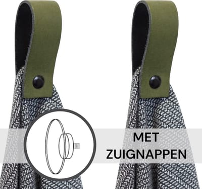 Handles and more® - 2x Leren magneet-lus met Zuignap - Kaki groen - incl. plakstrip (handdoekhaak - handdoeklus - handdoekhanger - magnetische handdoekhouder)