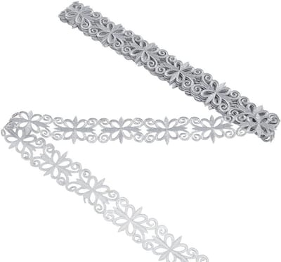 4,27 Yards Zilver Borduurwerk Polyester Linten - 50mm Brede Zelfklevende Kant Trim voor Naaien, Kostuums en Kledingstuk Accessoires