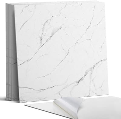 Coloray Wandpanelen Zelfklevend - Geaderd marmerpatroon Zelfklevende Wandpanelen - 50 cm x 50 cm - Wit Wandpaneel PVC - 4 stuks - Texturen Wandpanelen Zelfklevend - Wandbord Keuken - Wandpaneel Badkamer