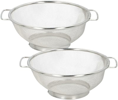 Alpina Keuken vergiet/zeef - 2x - RVS - D20 x H8 cm - zilver