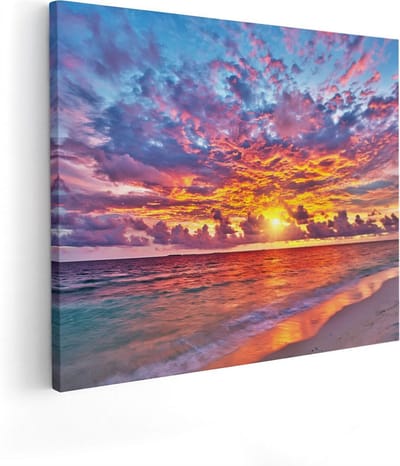 Artaza Canvas Schilderij Strand En Zee - 50x40 cm - Wanddecoratie Zonsondergang - Schilderijen Op Canvas Woonkamer - Decoratie Zee