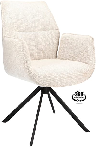 Icon Living - Armstoel Lux - Stof Lodge Linen - Leg Black 360° Return-System