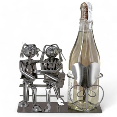 Dailygoods- Wijnflessenhouder handgemaakt - Metalen kunst - Romantische decoratie - Flessenhouder voor wijn - 25 x 21 cm - Uniek cadeau idee