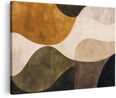 Artaza Canvas Schilderij Abstracte Vormen - Okergeel, Beige En Groen - 60x40 cm - Wanddecoratie Woonkamer - Schilderijen - Muurdecoratie